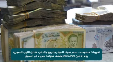 تغييرات ملموسة.. سعر صرف الدولار واليورو والذهب مقابل الليرة السورية يوم الاثنين 29\9\2025 يكشف تحولات جديدة في السوق